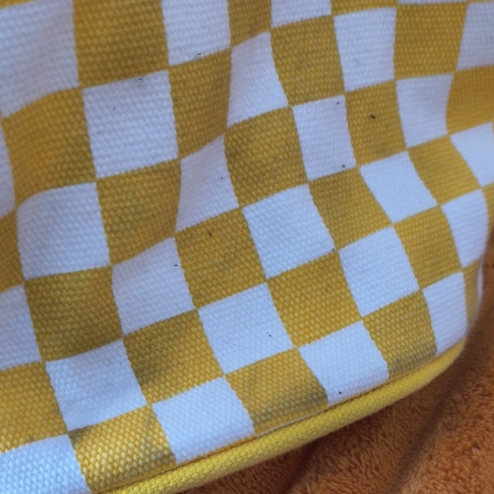 Teddy Fresh Yellow and White Checker Crossbody with Pink Flower Patch - Picture 4 of 12